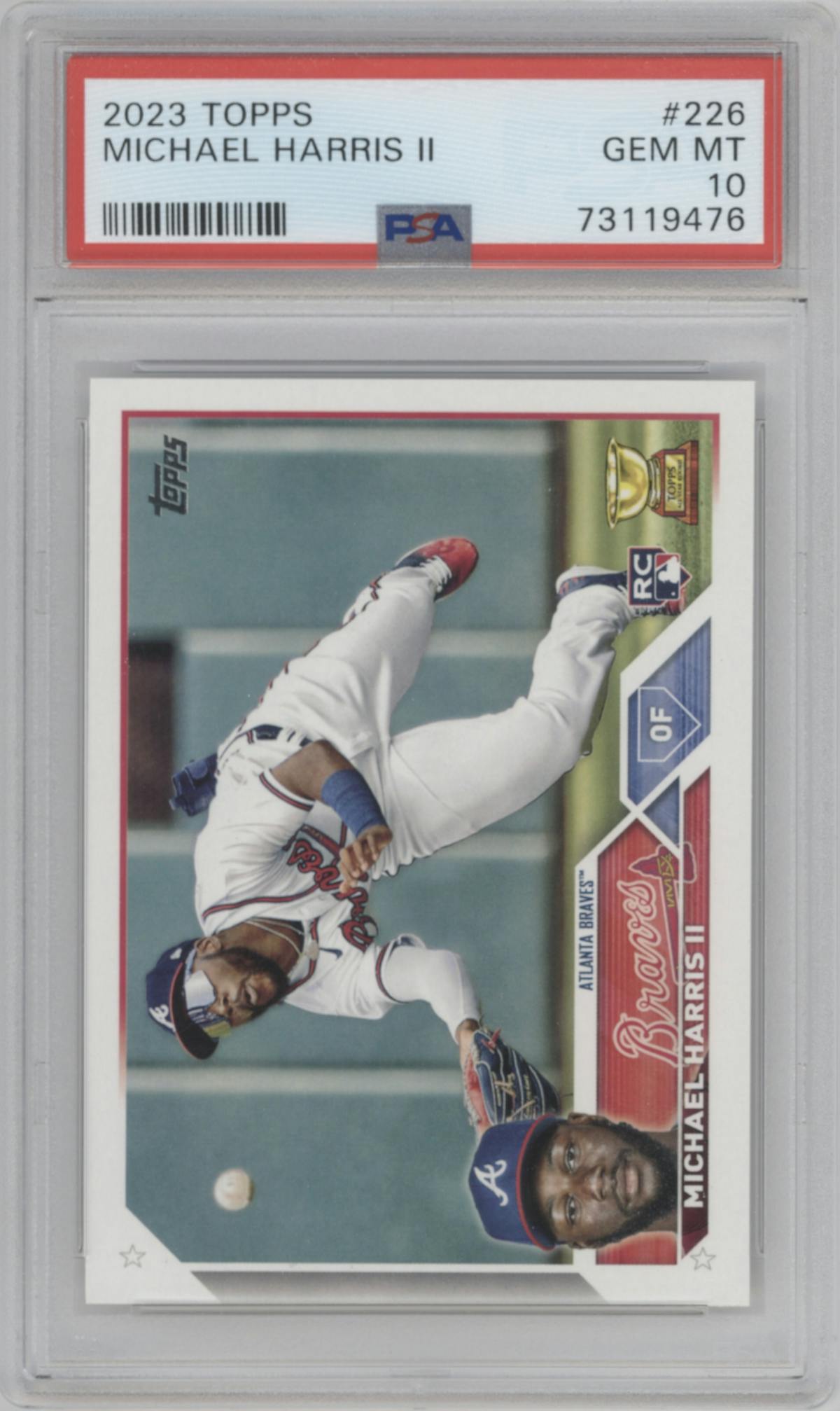 Michael Harris II from the 2023 Topps set graded by PSA and given an overall grade of 10.