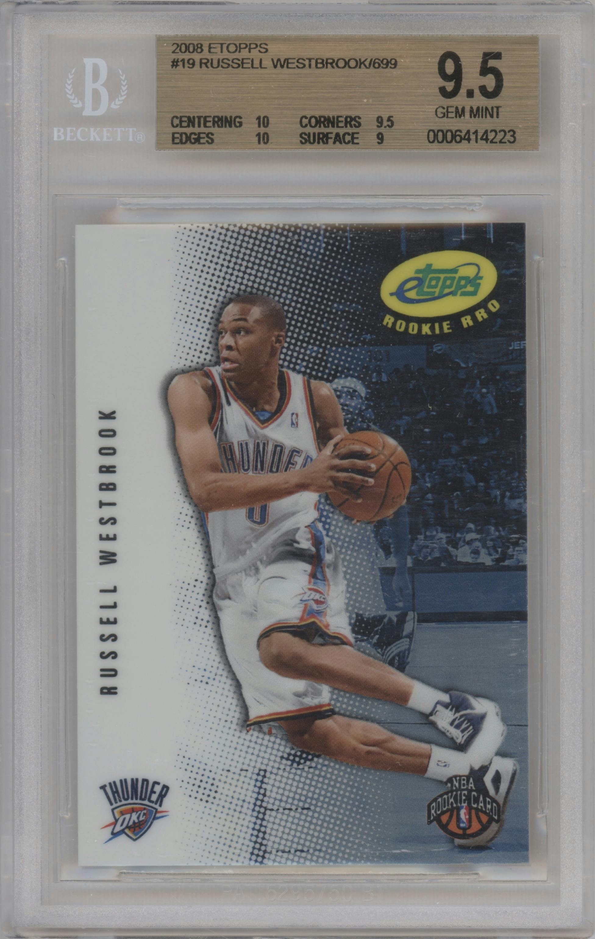 Russell Westbrook  from the 2008-09 Topps eTopps set graded by Beckett and given an overall grade of 9.5.