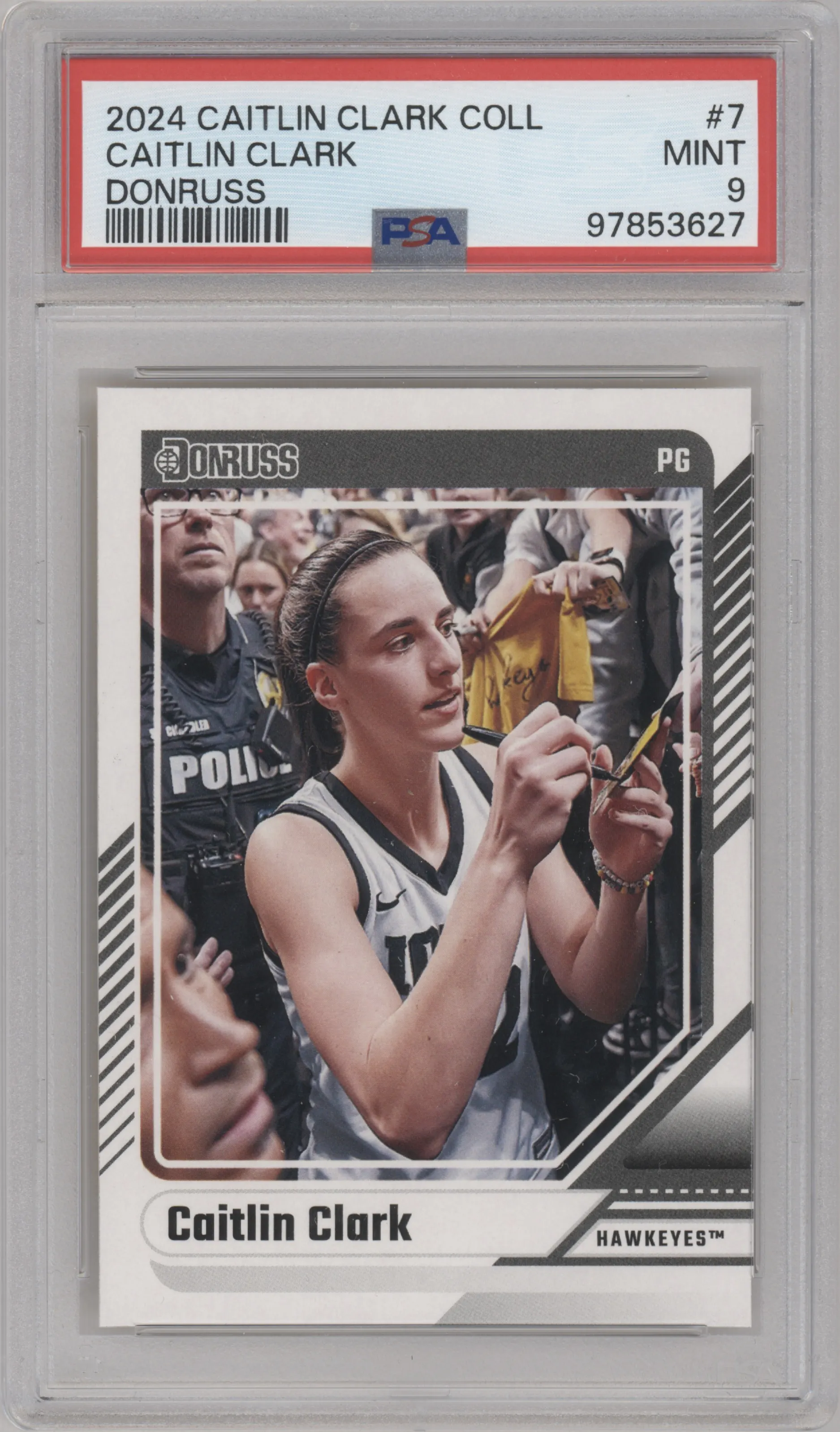 Caitlin Clark  from the 2024 Panini Caitlin Clark Collection set graded by PSA and given an overall grade of 9.
