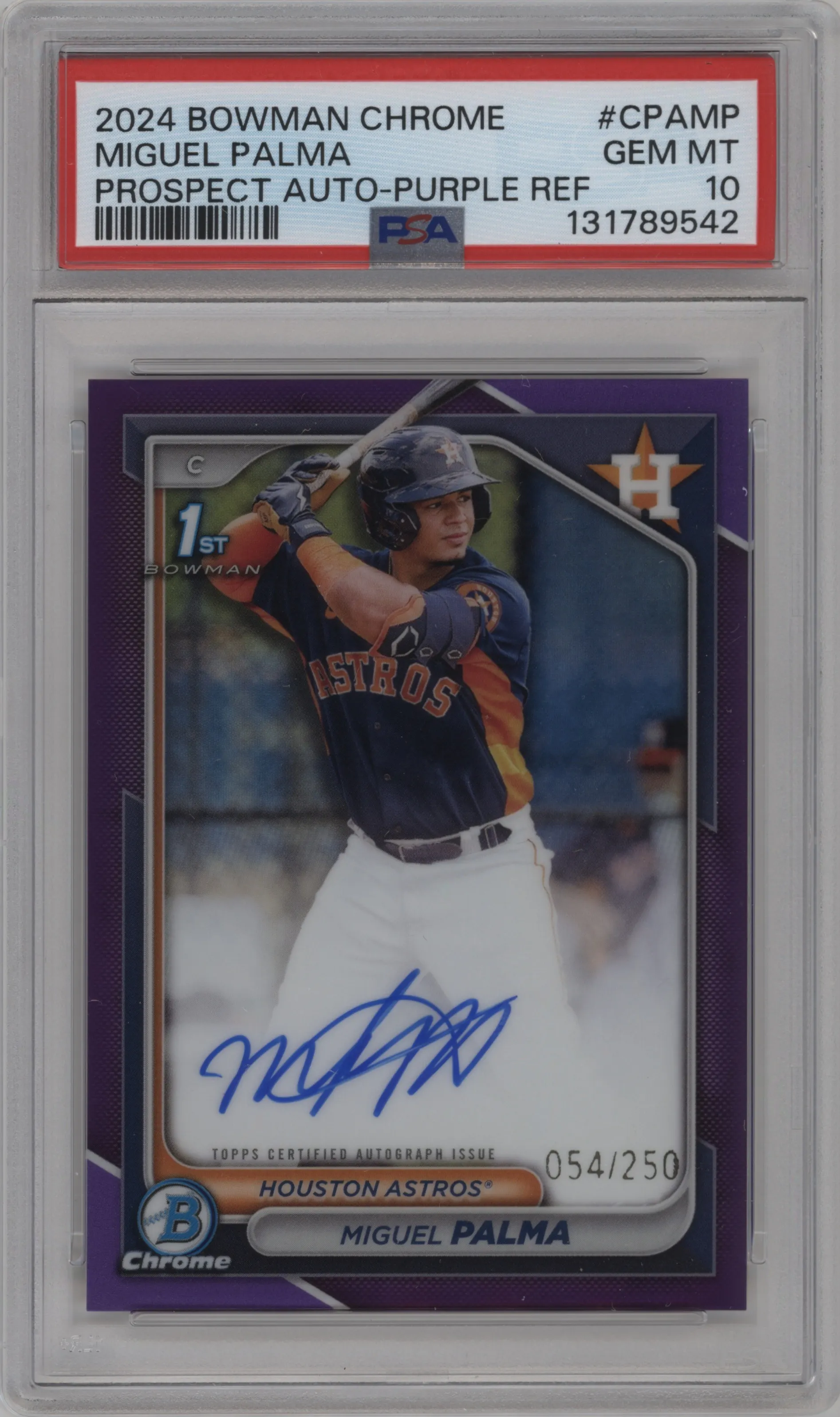 2024 Bowman Chrome Chr.Pros.Auto Miguel Palma Purple Refractor PSA 10