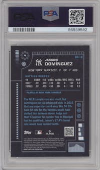 Jasson Dominguez from the 2024 Bowman set graded by PSA and given an overall grade of 10.