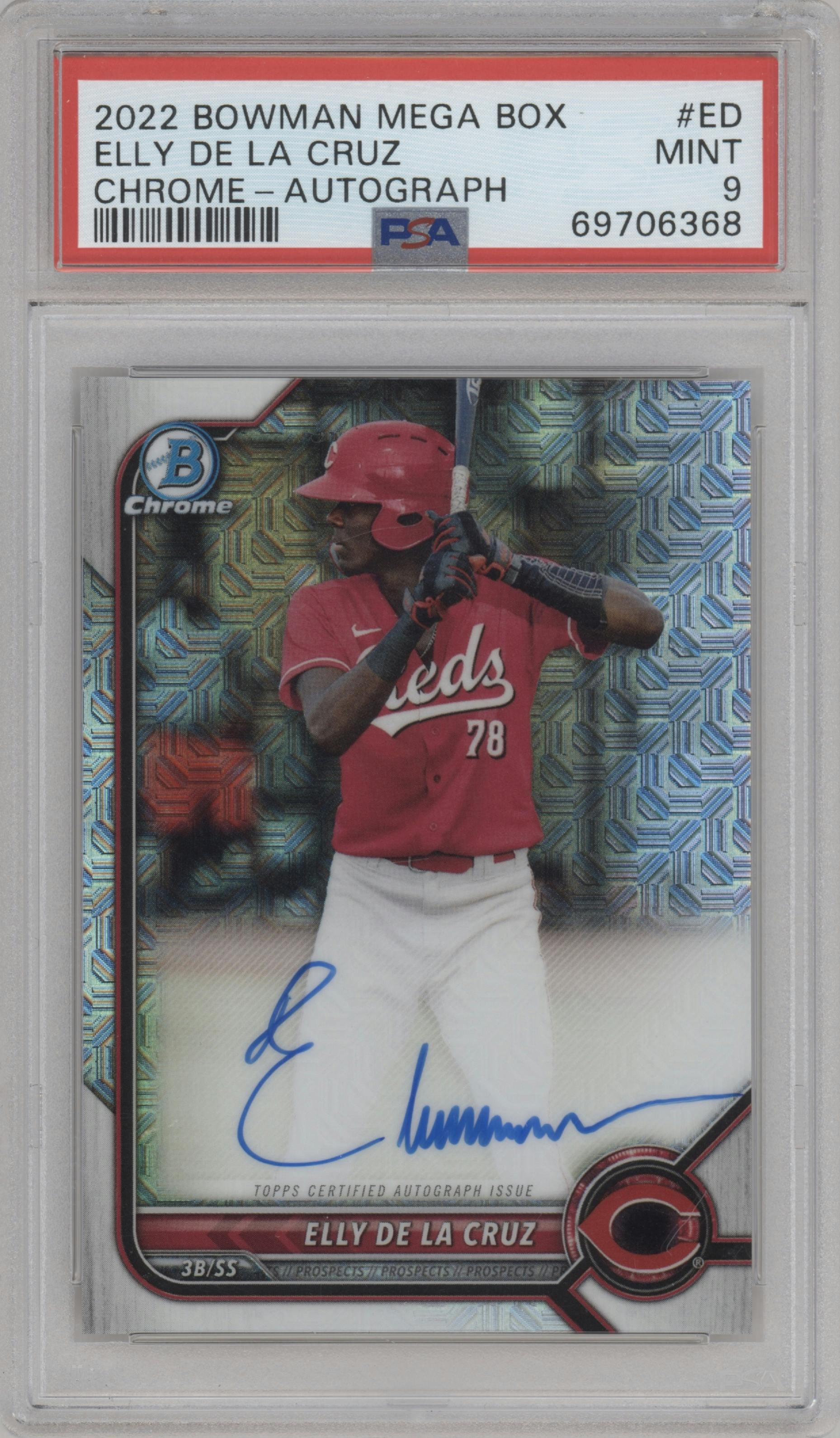 Elly De La Cruz from the 2022 Bowman Mega Box set graded by PSA and given an overall grade of 9.