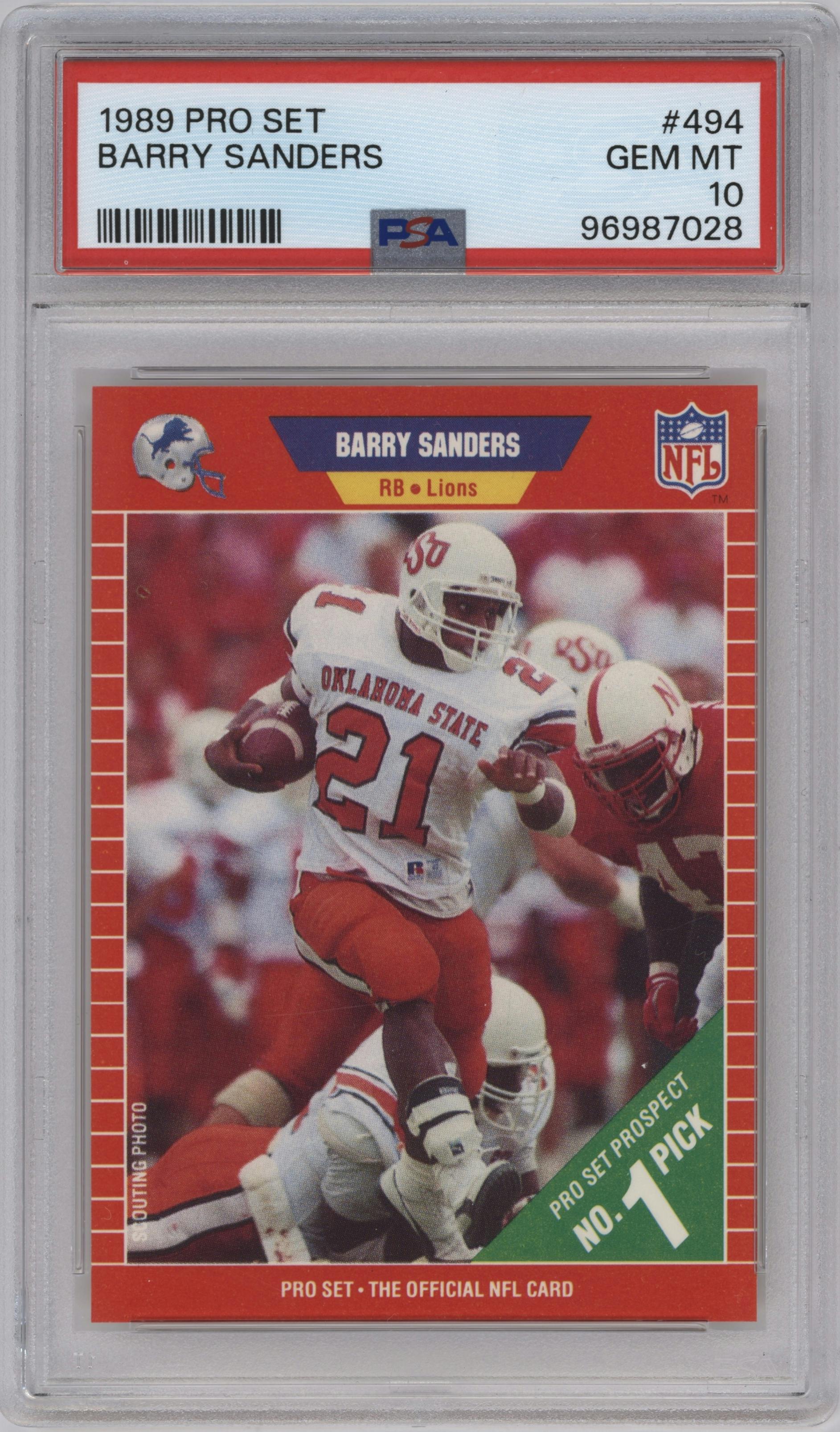 Barry Sanders from the 1989 Pro Set set graded by PSA and given an overall grade of 10.