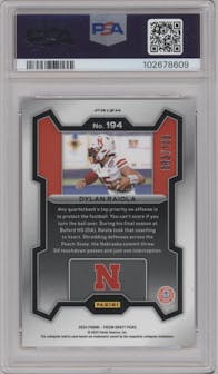 Dylan Raiola from the 2024 Panini Prizm Draft Picks set featuring a Red Finite parallel graded by PSA and given an overall grade of 10.