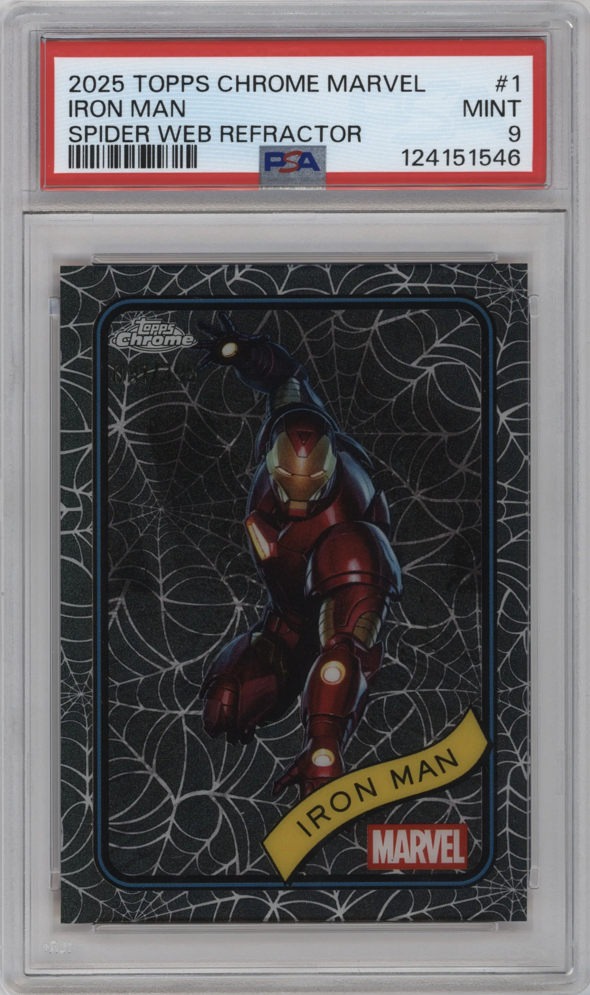 2025 Topps Chrome Marvel Iron Man Spider Web #1 PSA 9