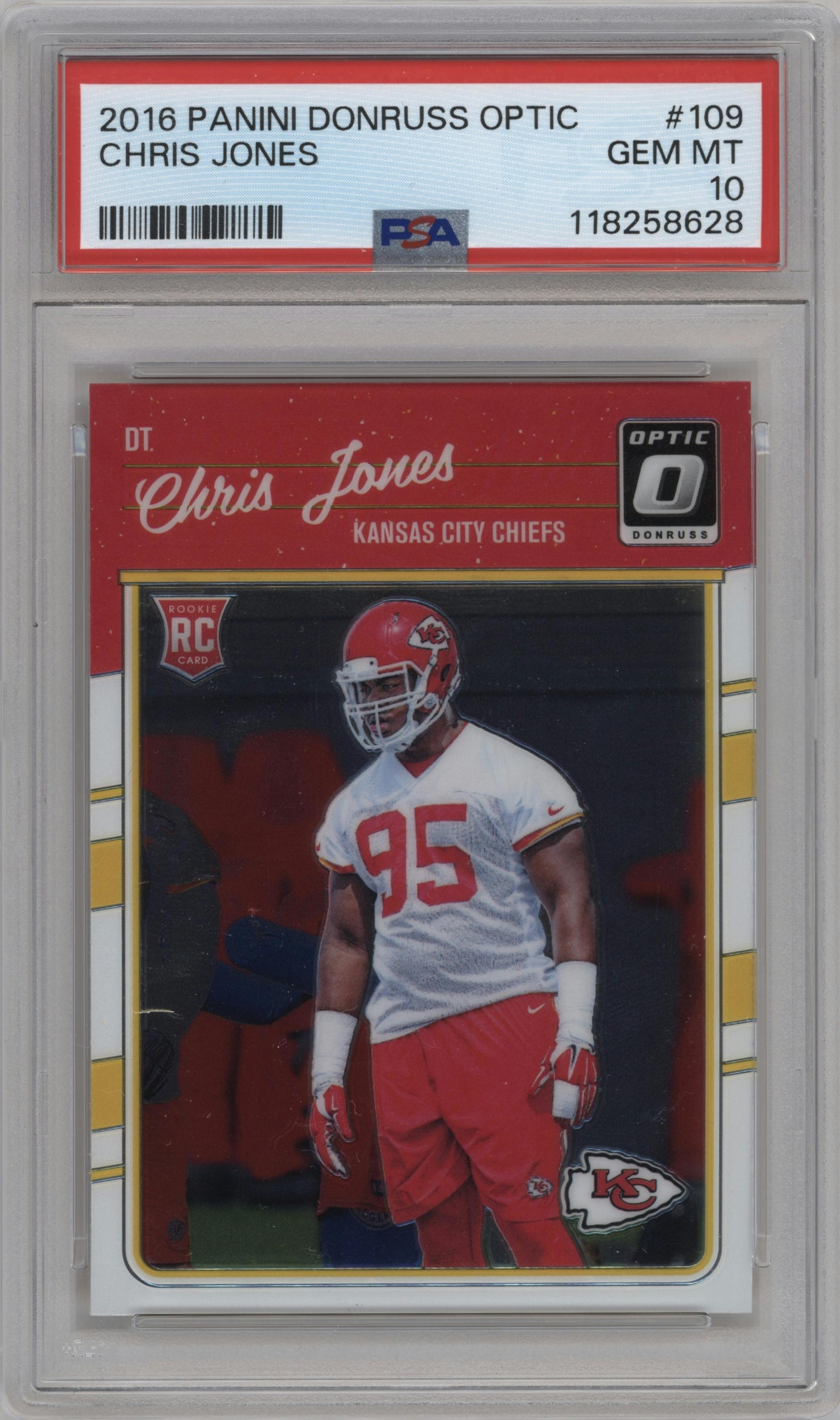 Chris Jones from the 2016 Panini Donruss Optic set graded by PSA and given an overall grade of 10.