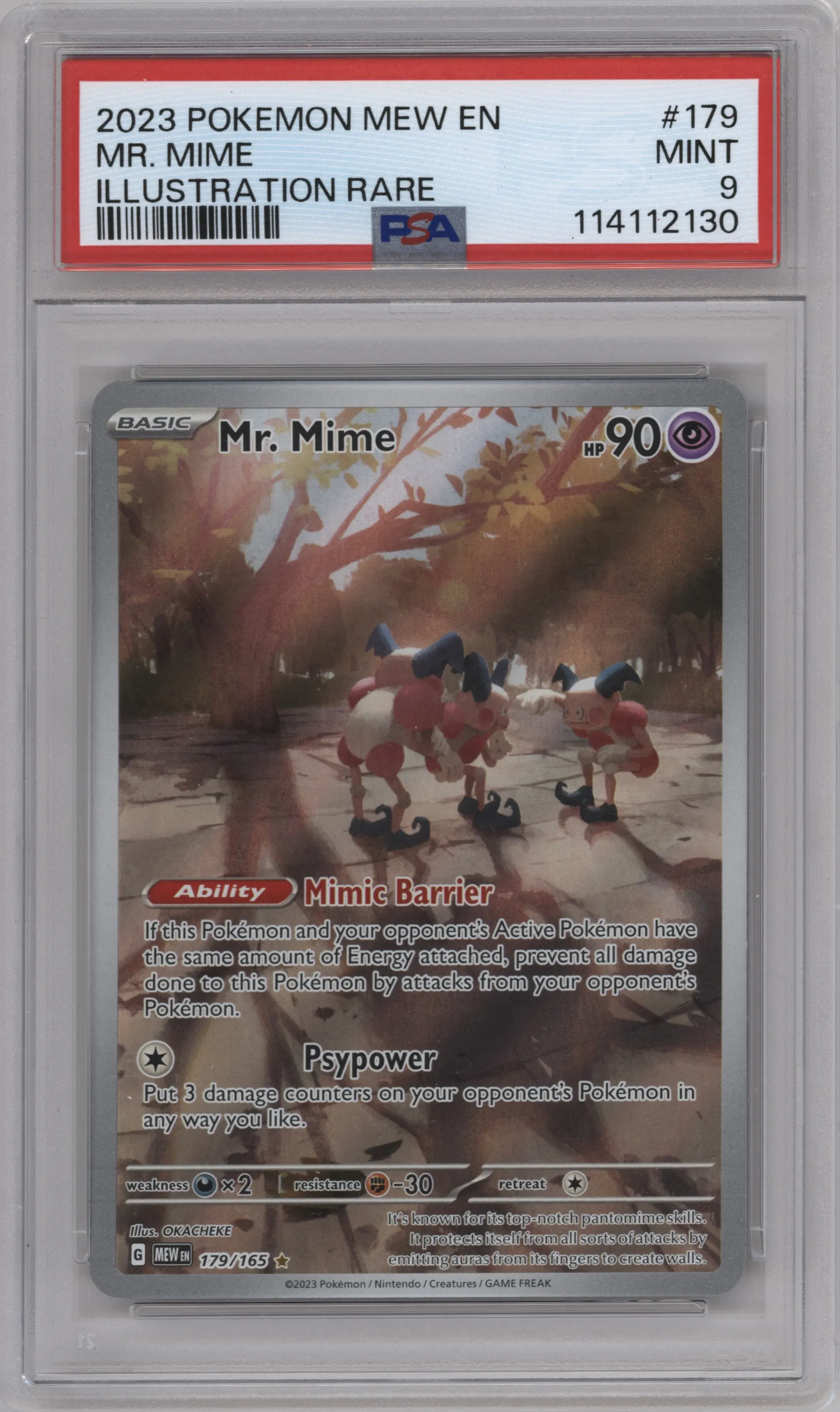 Mr. Mime from the 2023 Pokemon SV set graded by PSA and given an overall grade of 9.