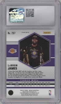 LeBron James from the 2020-21 Panini Mosaic set featuring a Reactive Green parallel graded by CSG and given an overall grade of 8.5.