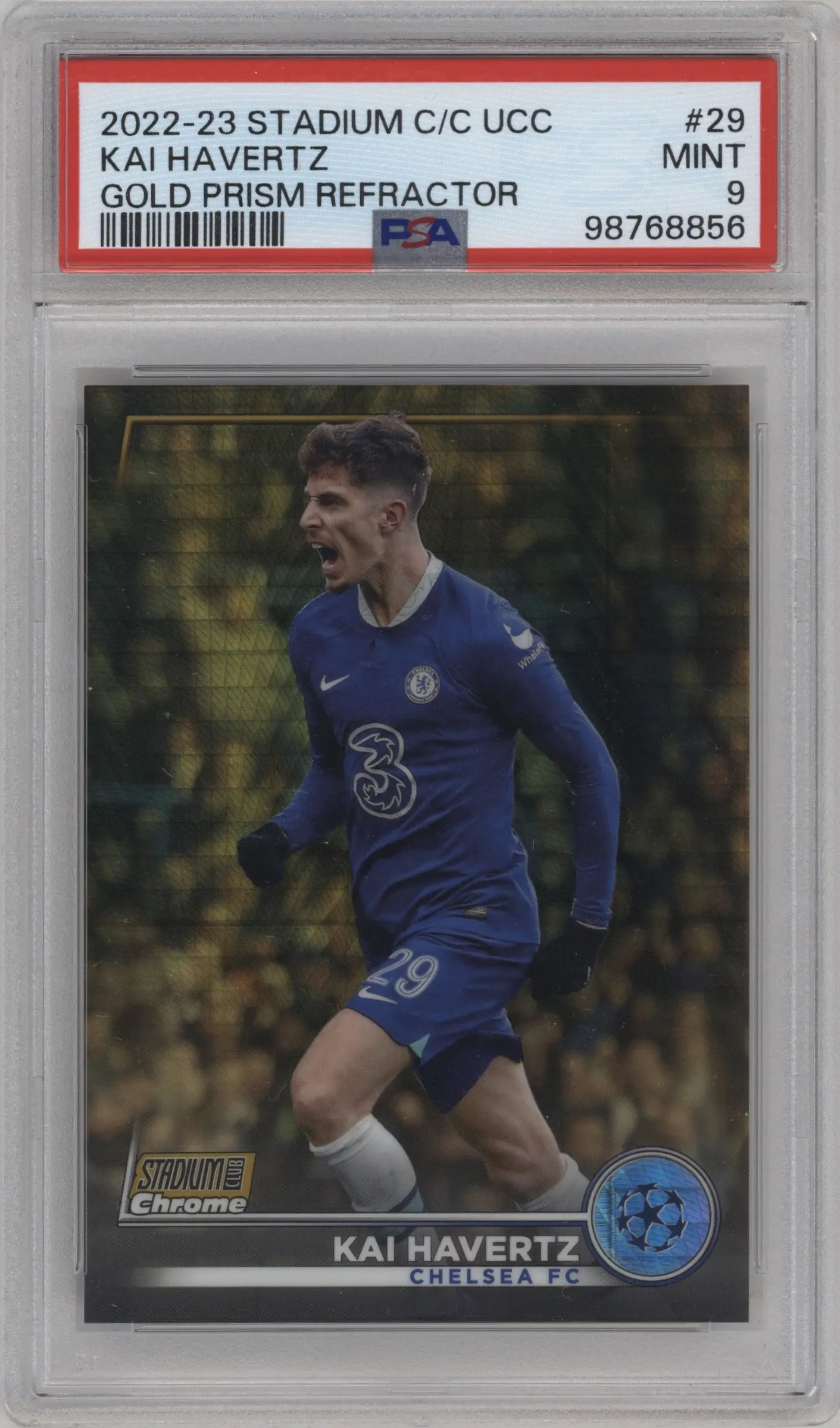 2022 Topps Stadium Club Chrome UEFA Club Kai Havertz Gold Prism Refractor PSA 9
