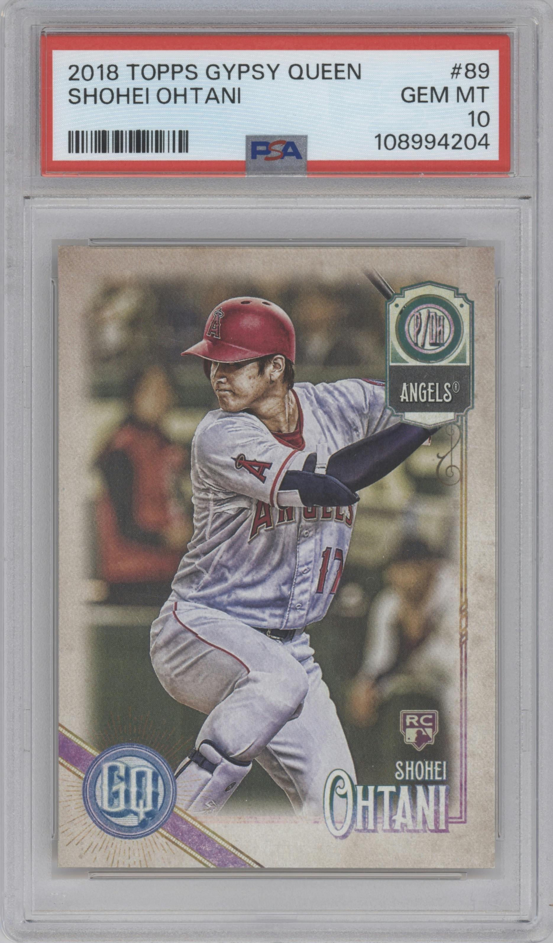 Shohei Ohtani from the 2018 Topps Gypsy Queen set graded by PSA and given an overall grade of 10.