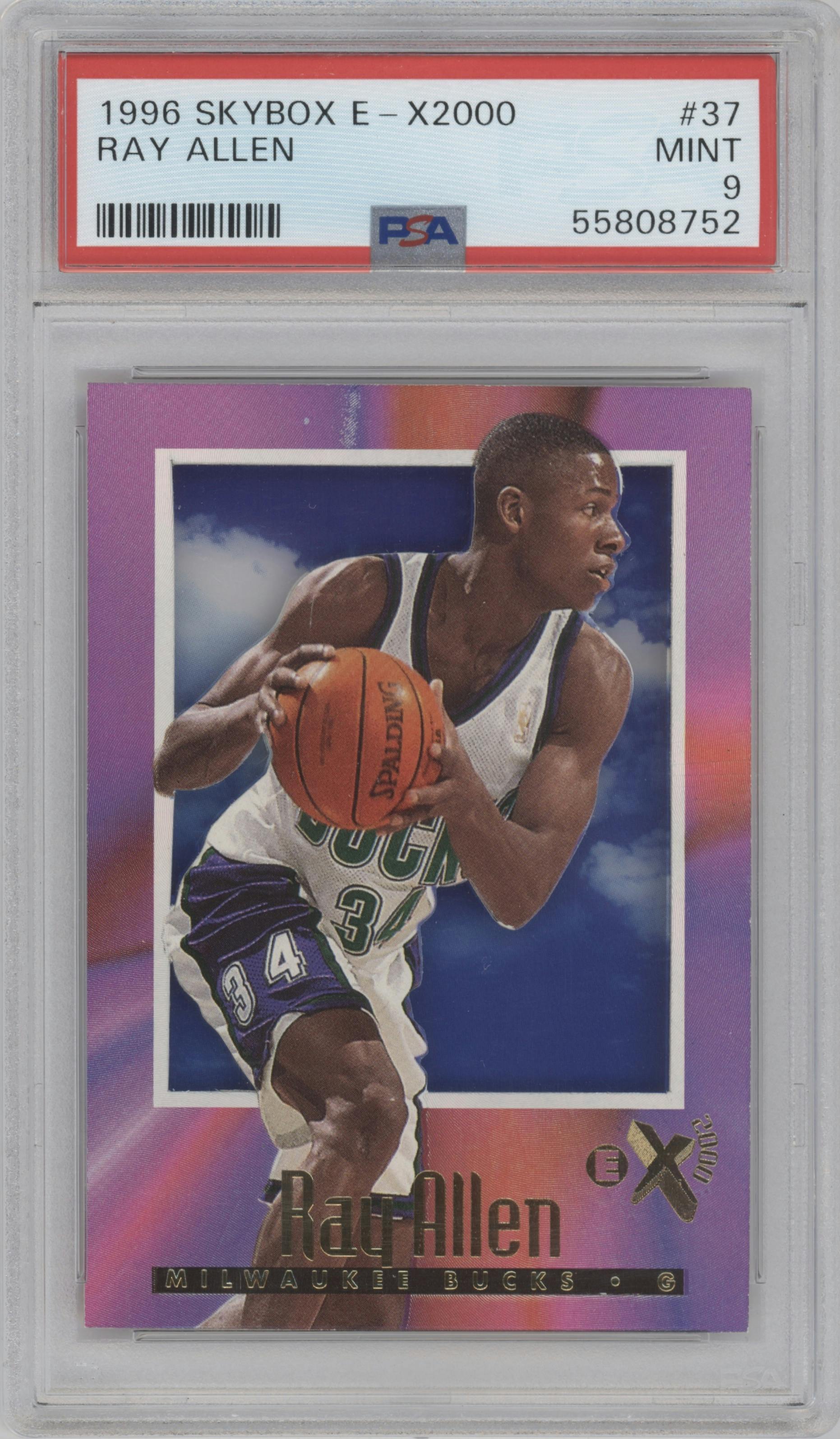 Ray Allen from the 1996-97 Skybox E-X2000 set graded by PSA and given an overall grade of 9.