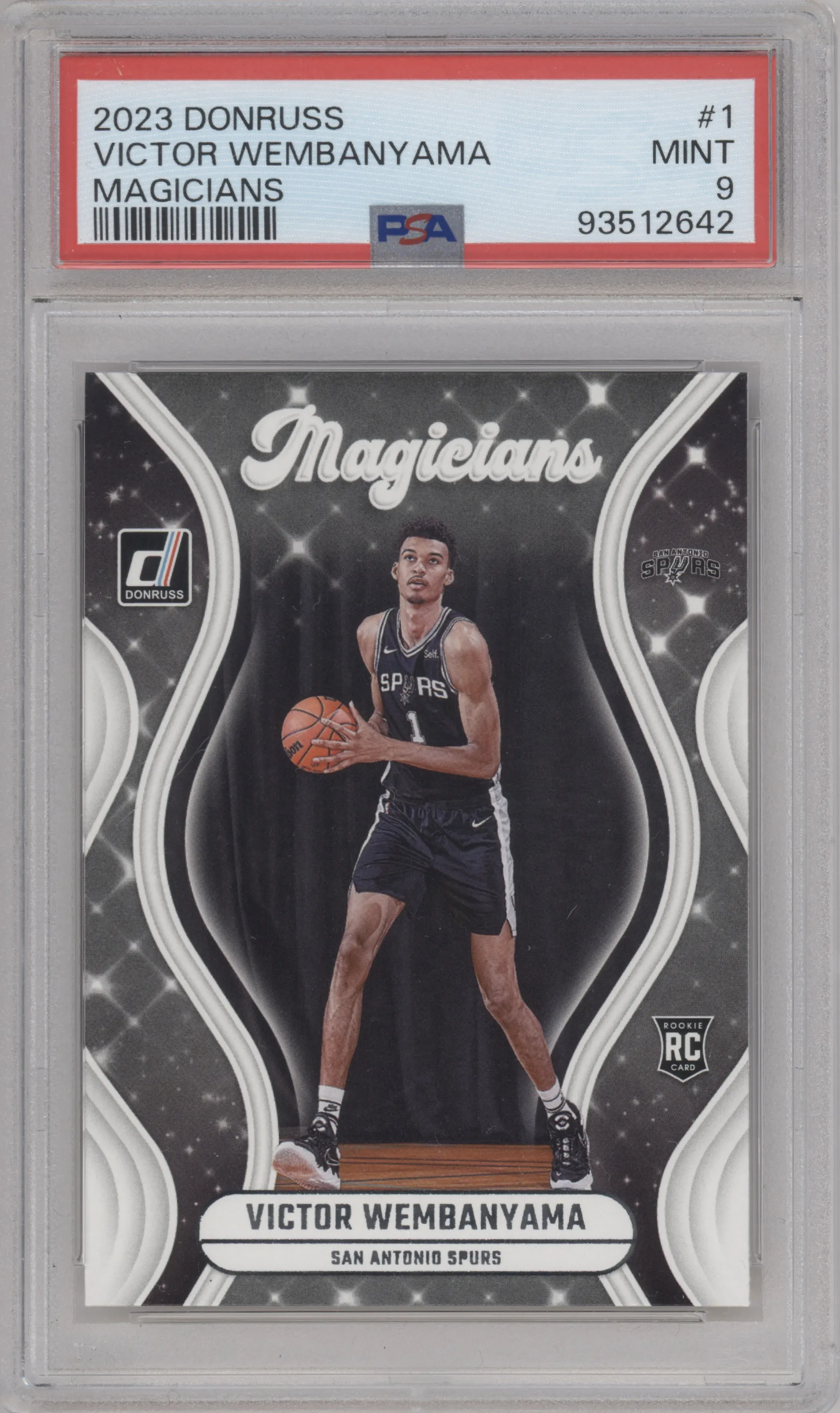 Victor Wembanyama from the 2023-24 Panini Donruss set graded by PSA and given an overall grade of 9.