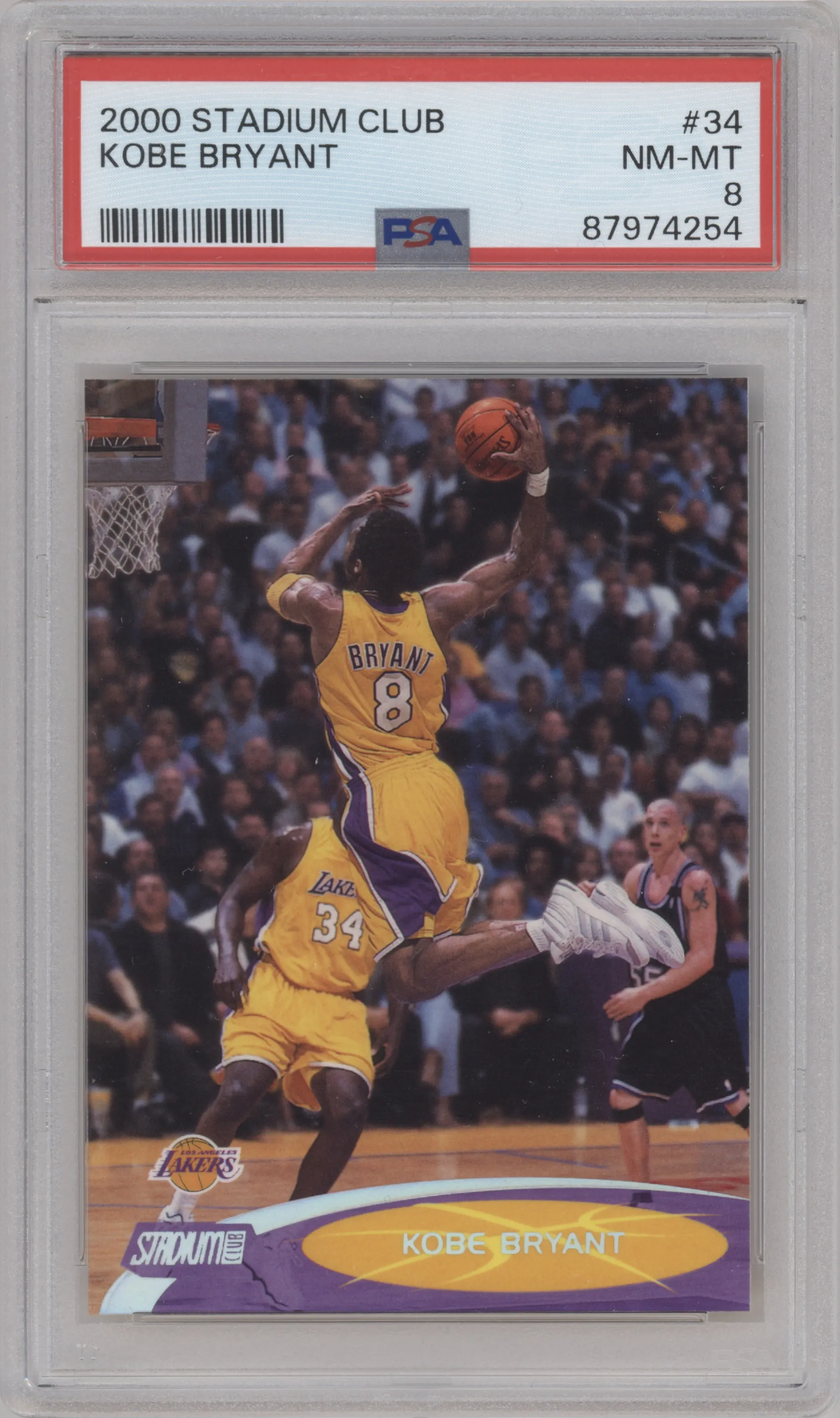 Kobe Bryant from the 2000-01 Stadium Club set graded by PSA and given an overall grade of 8.