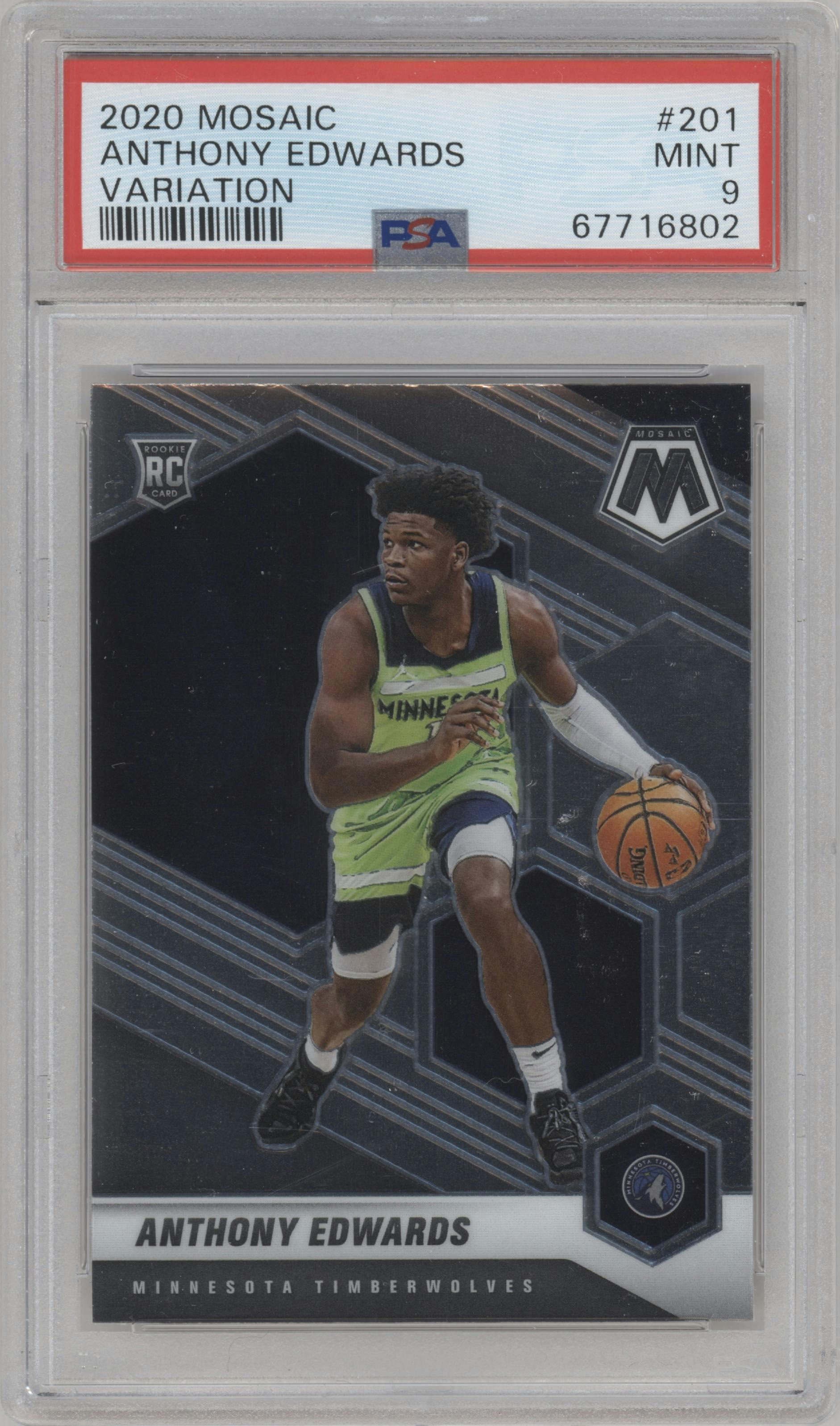 Anthony Edwards from the 2020-21 Panini Mosaic set graded by PSA and given an overall grade of 9.