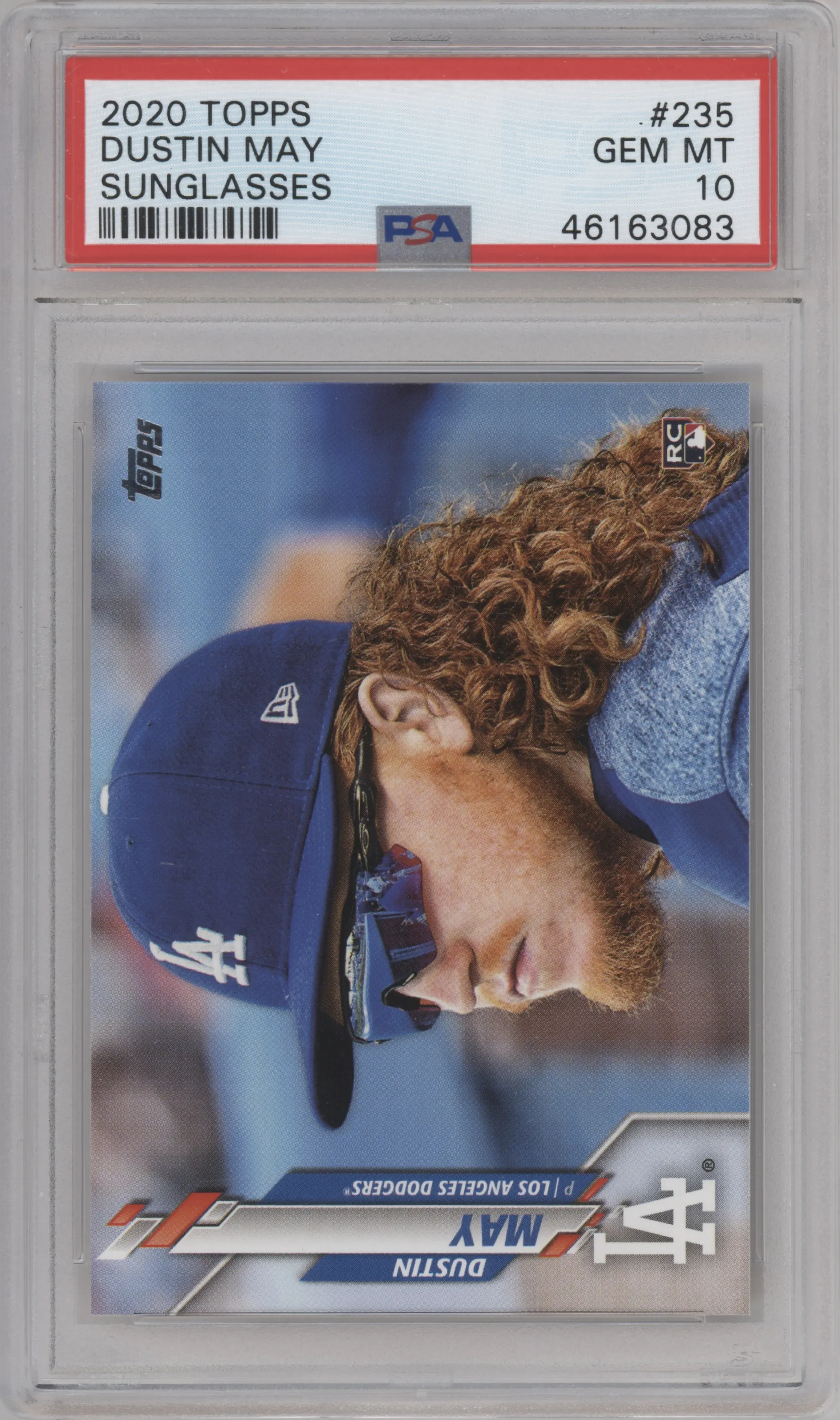 Dustin May from the 2020 Topps Series 1 set graded by PSA and given an overall grade of 10.