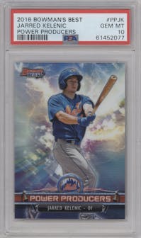 Jarred Kelenic from the 2018 Bowman’s Best set graded by PSA and given an overall grade of 10.