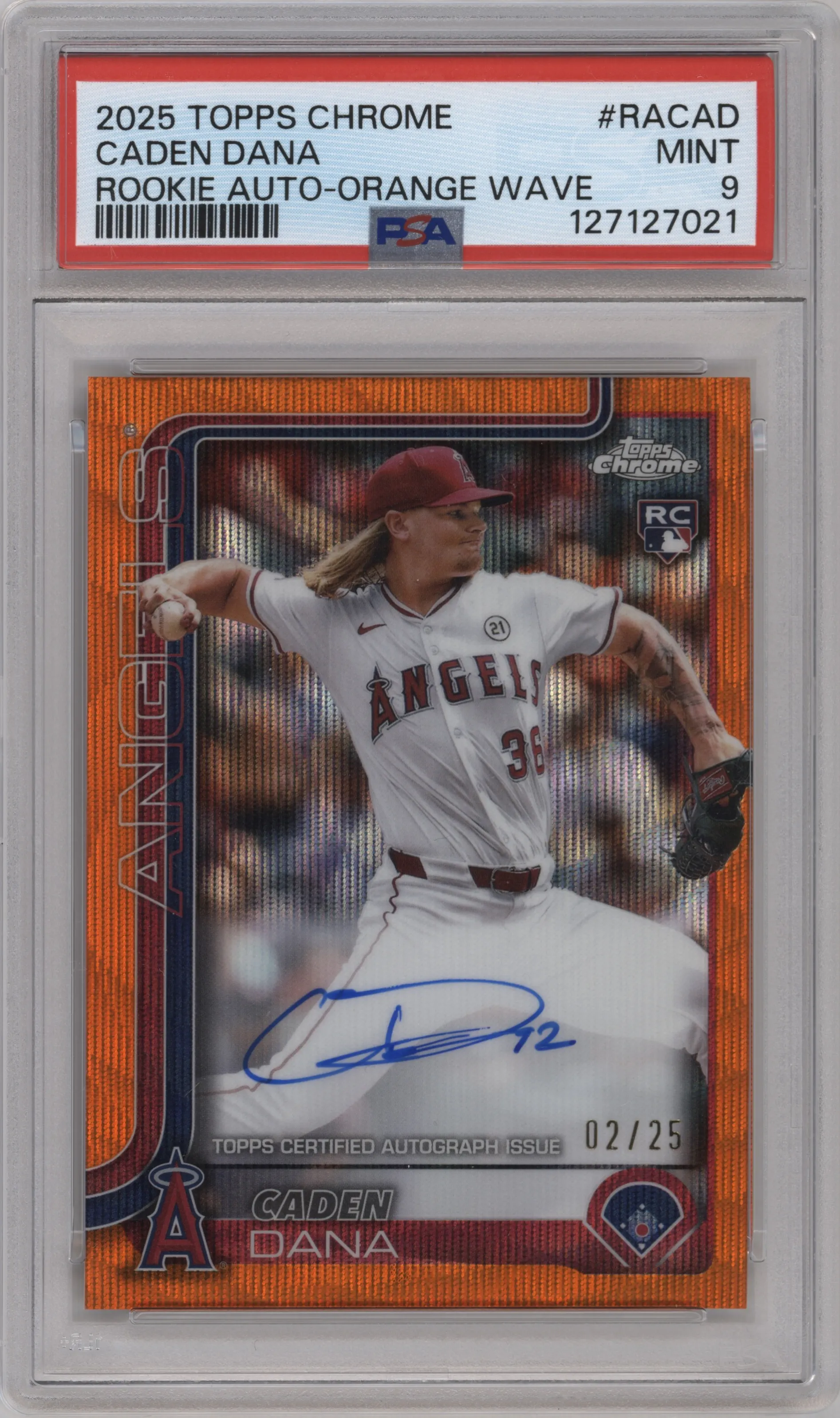 2025 Topps Chrome Rke.Auto Caden Dana Orange Wave Refractor #RA-CAD PSA 9