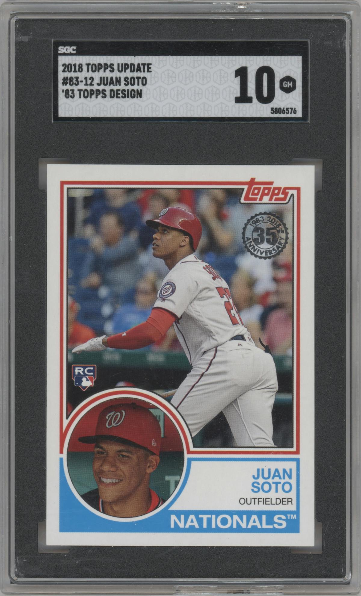 Juan Soto from the 2018 Topps Update set graded by SGC and given an overall grade of 10.