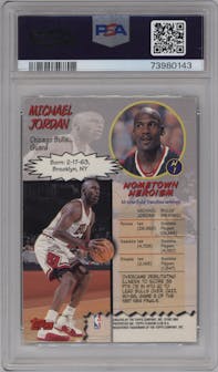 Michael Jordan from the 1997-98 Topps Stadium Club set graded by PSA and given an overall grade of 8.