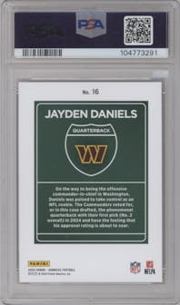 Jayden Daniels from the 2024 Donruss set graded by PSA and given an overall grade of 9.