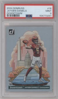 Jayden Daniels from the 2024 Donruss set graded by PSA and given an overall grade of 9.