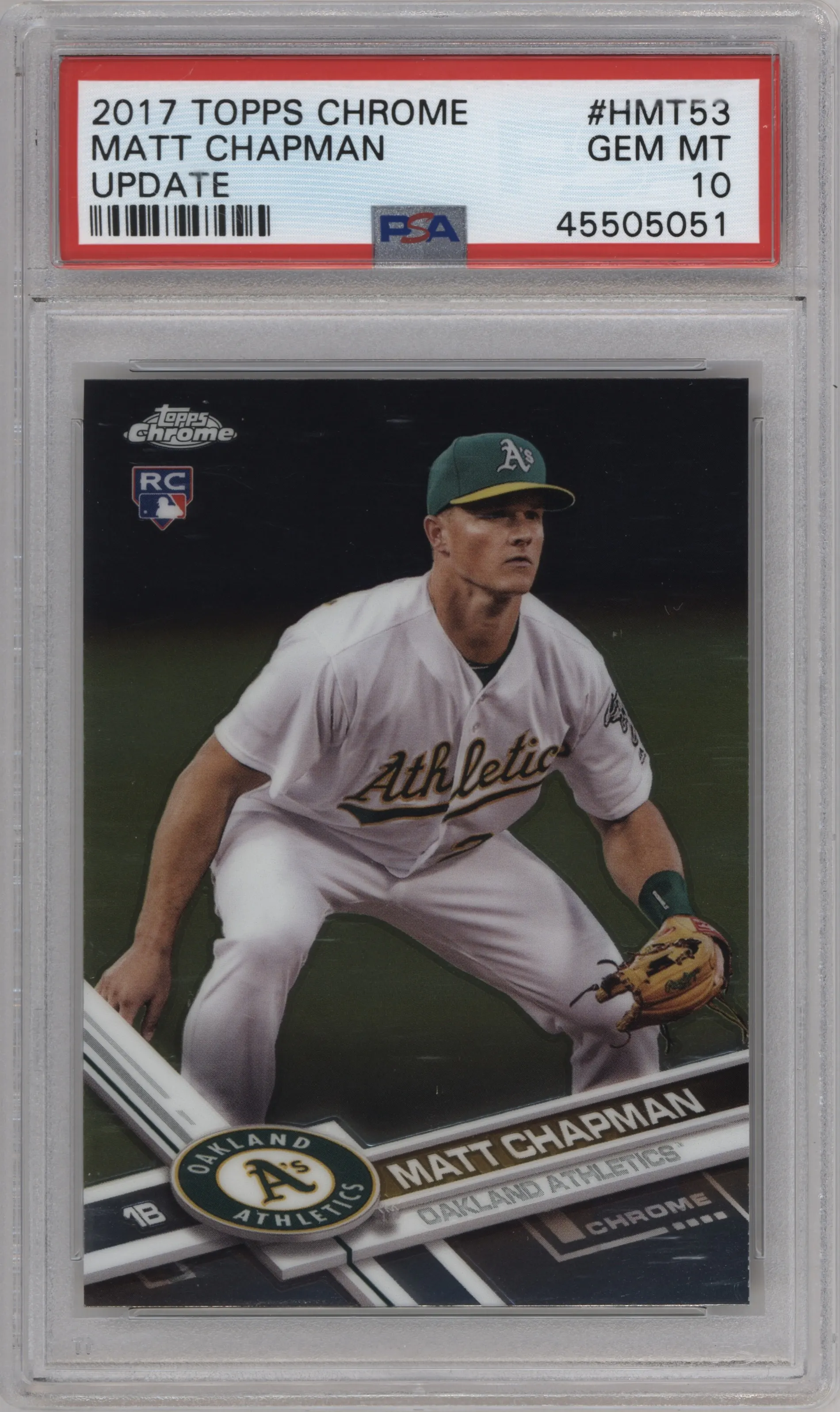 Matt Chapman from the 2017 Topps Chrome Update Series set graded by PSA and given an overall grade of 10.