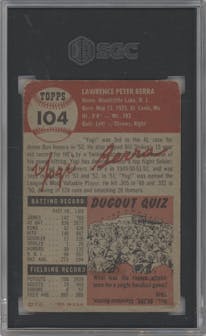 Yogi Berra from the 1953 Topps set graded by SGC and given an overall grade of 1.5.