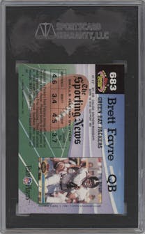 Brett Favre from the 1992 Stadium Club set graded by SGC and given an overall grade of 8.5.