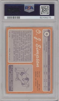 O.J. Simpson from the 1970 Topps set graded by PSA and given an overall grade of 6.