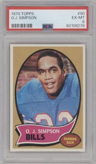 O.J. Simpson from the 1970 Topps set graded by PSA and given an overall grade of 6.