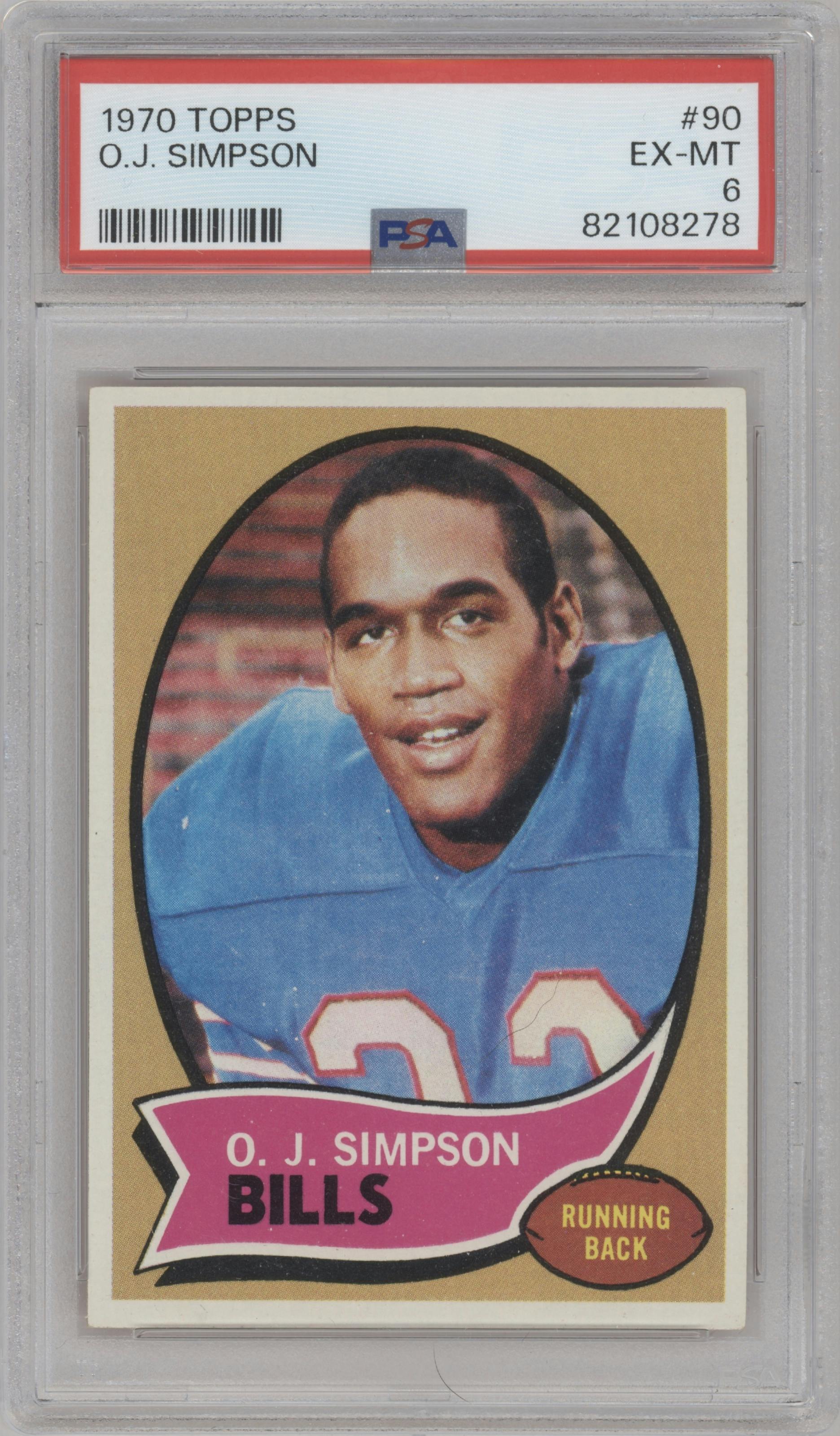 O.J. Simpson from the 1970 Topps set graded by PSA and given an overall grade of 6.