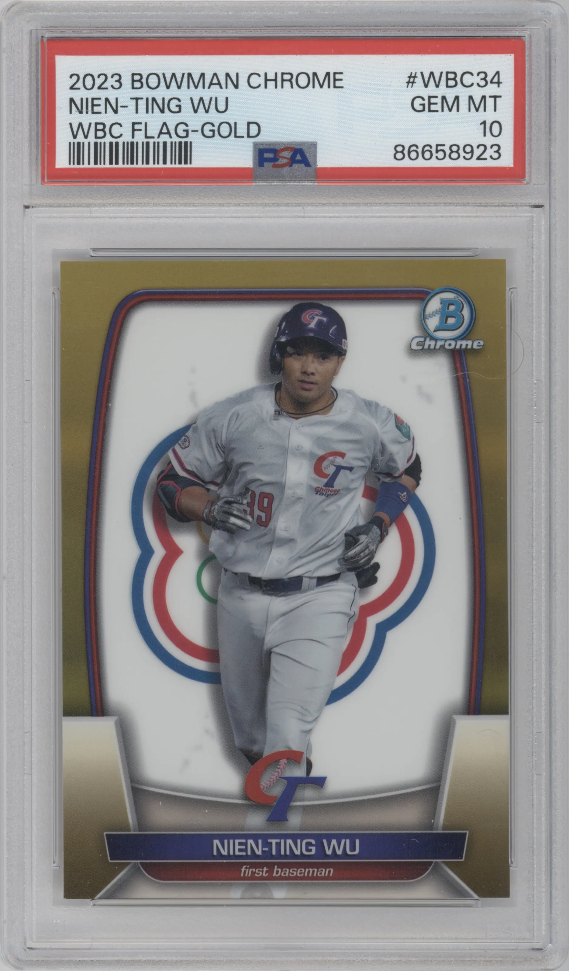2023 Bowman Chrome WBC Flag Nien-Ting Wu Gold Refractor PSA 10