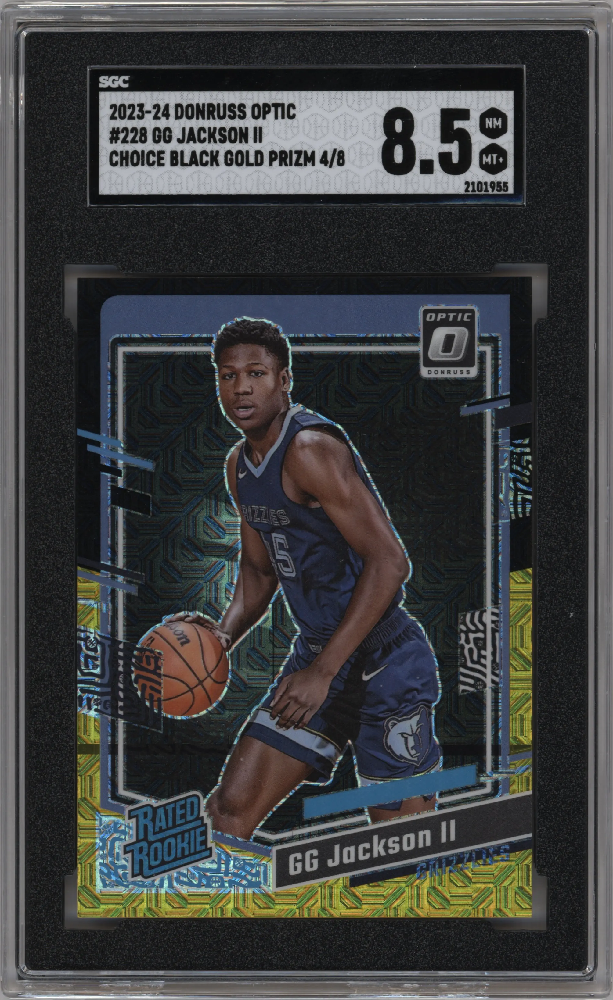 GG Jackson II from the 2023-24 Donruss Optic set featuring a Choice Black Gold parallel graded by SGC and given an overall grade of 8.5.