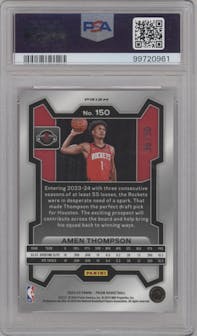 Amen Thompson from the 2023-24 Panini Prizm set featuring a Fast Break Pink parallel graded by PSA and given an overall grade of 10.