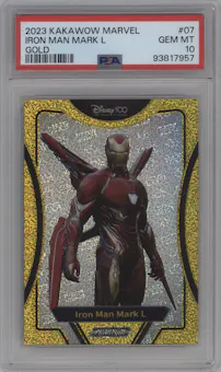 Iron Man Mark L from the 2023 Kakawow Phantom Disney 100 Marvel set graded by PSA and given an overall grade of 10.