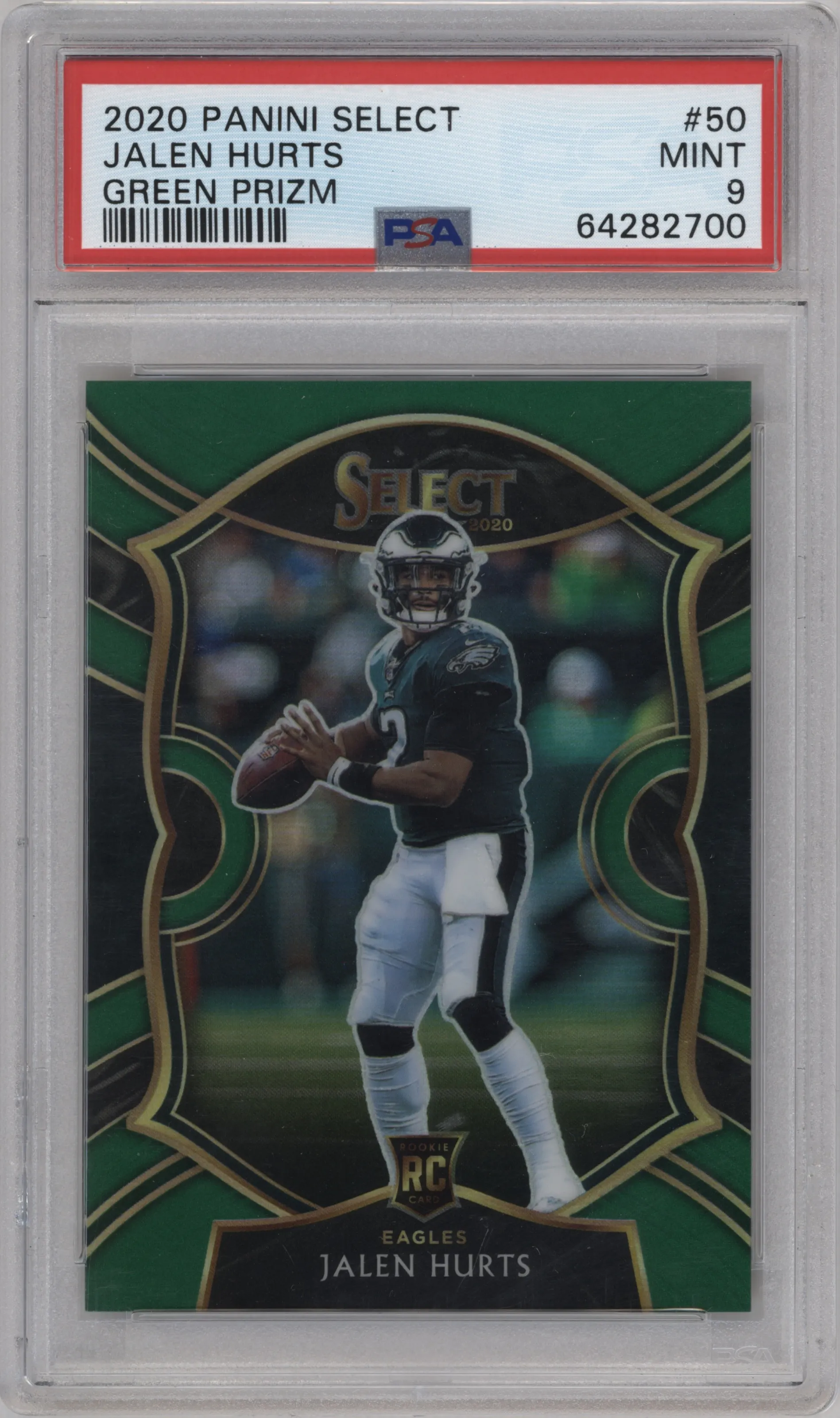 2020 Panini Select Jalen Hurts Green Prizm #50 PSA 9
