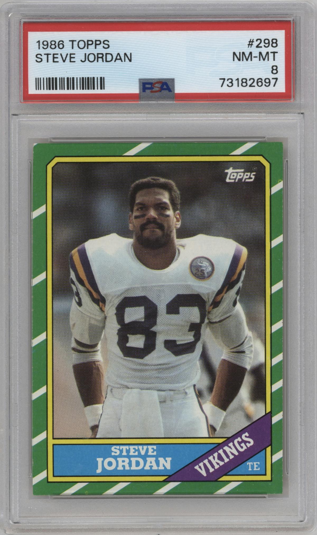Steve Jordan from the 1986 Topps set graded by PSA and given an overall grade of 8.