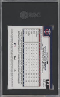 Brooks Lee from the 2025 Topps set graded by SGC and given an overall grade of 10.