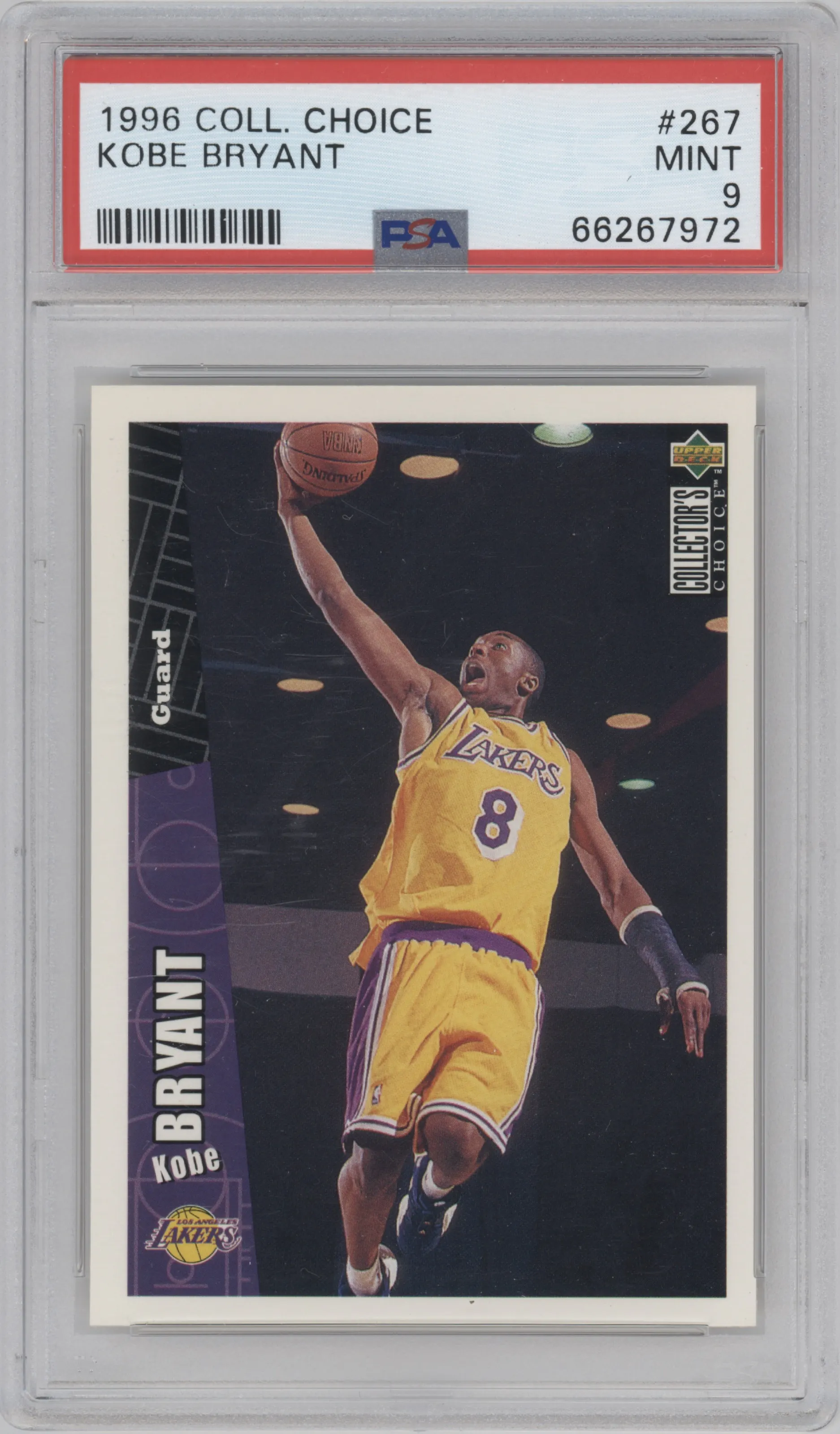 Kobe Bryant from the 1996-97 Upper Deck Collector's Choice set graded by PSA and given an overall grade of 9.