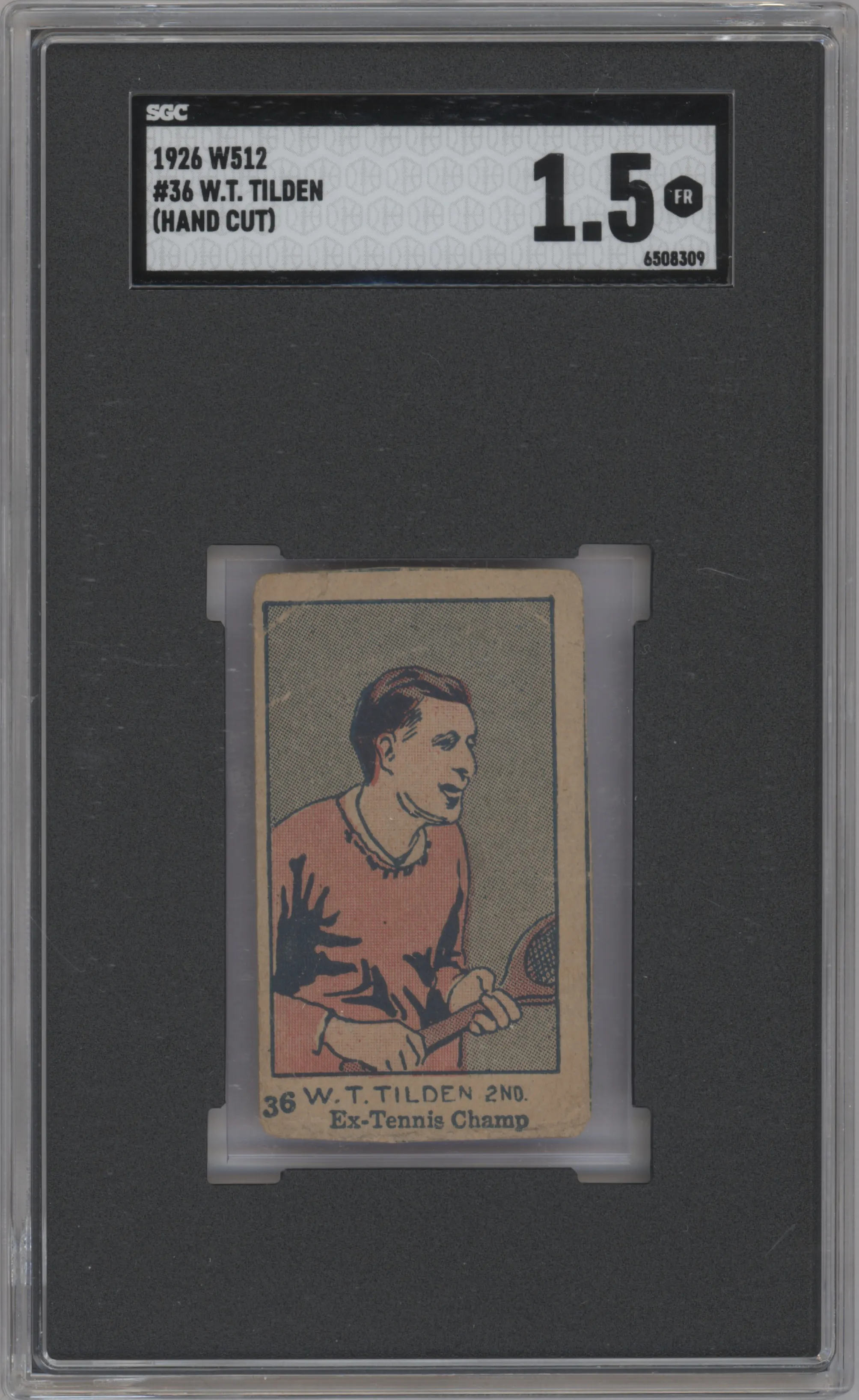 W.T. Tilden from the 1926-27 W512 set graded by SGC and given an overall grade of 1.5.