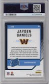 Jayden Daniels from the 2024 Donruss Optic set featuring a Purple Shock parallel graded by PSA and given an overall grade of 9.