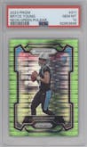 Bryce Young from the 2023 Panini Prizm set featuring a Neon Green Pulsar parallel graded by PSA and given an overall grade of 10.