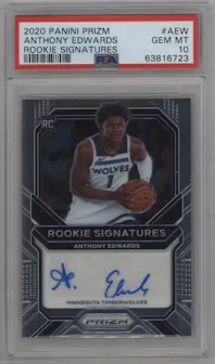 Anthony Edwards from the 2020-21 Panini Prizm set graded by PSA and given an overall grade of 10.