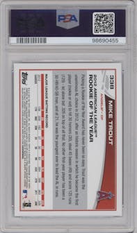 Mike Trout  from the 2013 Topps Series 2 set featuring a Silver Slate Blue Sparkle parallel graded by PSA and given an overall grade of 9.