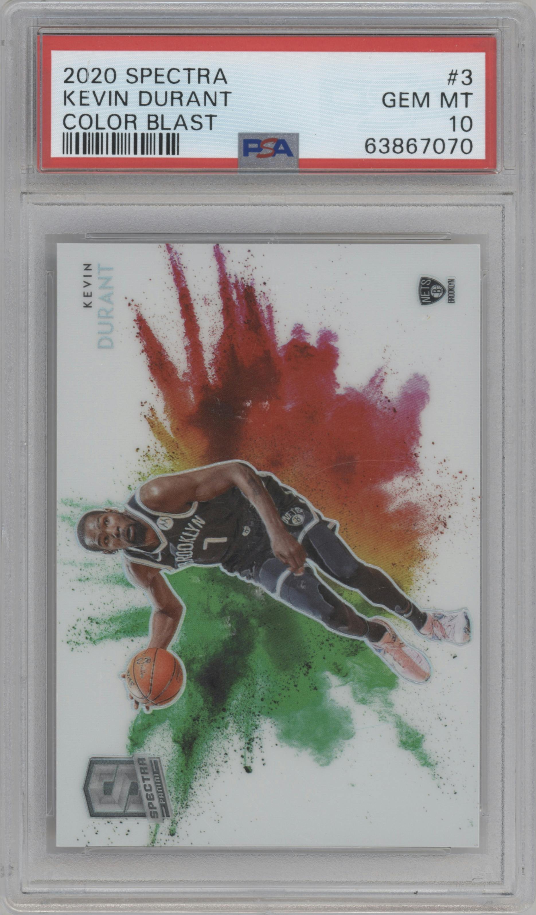 Kevin Durant from the 2020-21 Panini Spectra set graded by PSA and given an overall grade of 10.