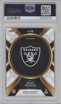 Brock Bowers from the 2023 Panini Select set graded by PSA and given an overall grade of 10.