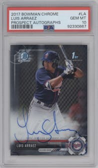 Luis Arraez from the 2017 Bowman Chrome set graded by PSA and given an overall grade of 10.