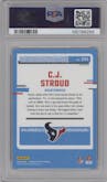 C.J. Stroud from the 2023 Donruss Optic set featuring a Blue Hyper parallel graded by PSA and given an overall grade of 10.