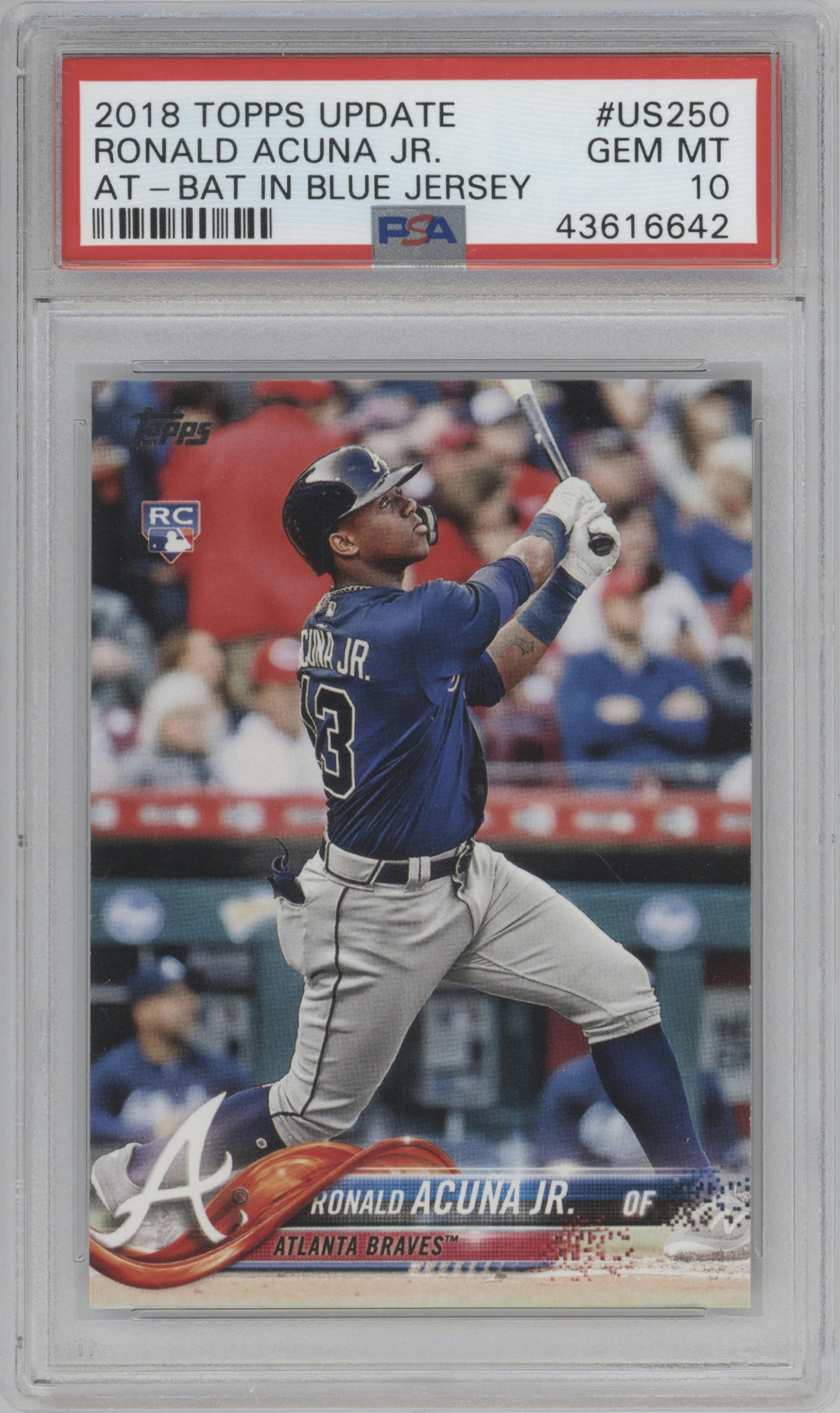Ronald Acuna Jr. from the 2018 Topps Update set graded by PSA and given an overall grade of 10.