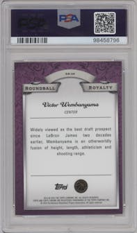 Victor Wembanyama from the 2023-24 Topps Chrome set graded by PSA and given an overall grade of 8.